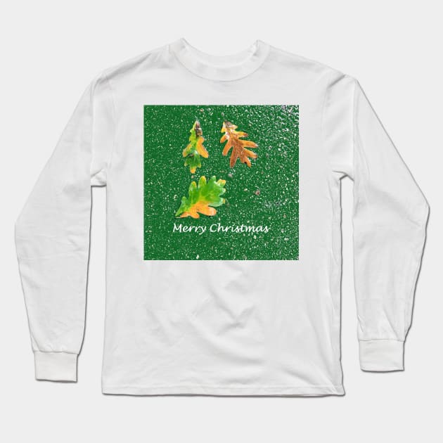 Merry Christmas: Leaves on Green Background Long Sleeve T-Shirt by djrunnels